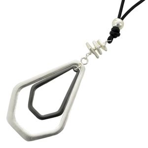 Long Black and Silver cord pendant necklace